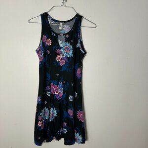 Mudd EUC Women's Juniors Sun Dress XS Blue Purple Pink Flowers on Black